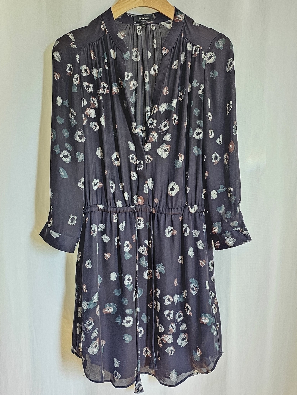 Aritzia Babaton Long Sleeve Silk Bennett Dress - Black & Pattern - Picture 7 of 16